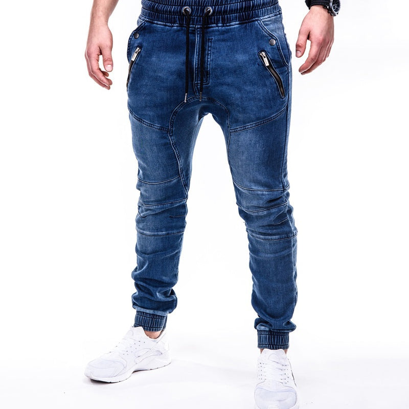 ⏰ 💖50 % rabatt!💖Slim-fit joggebukse i denim for menn med lommer med glidelås