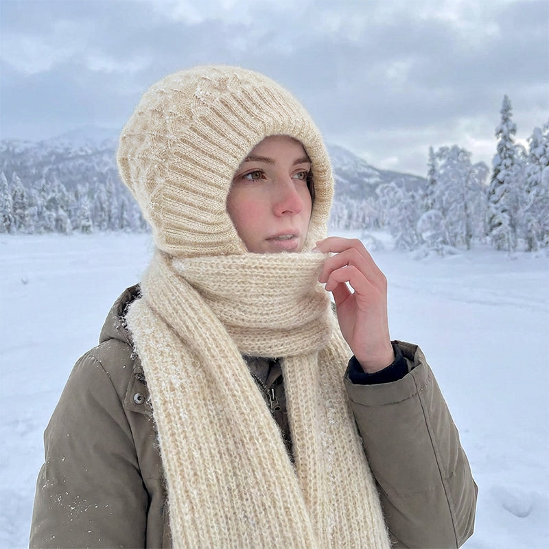 🌨️🧣 Strikket hetteskjerf | Lue, hette og halsvarmer i ett – 3-i-1 varme for kalde dager ✨