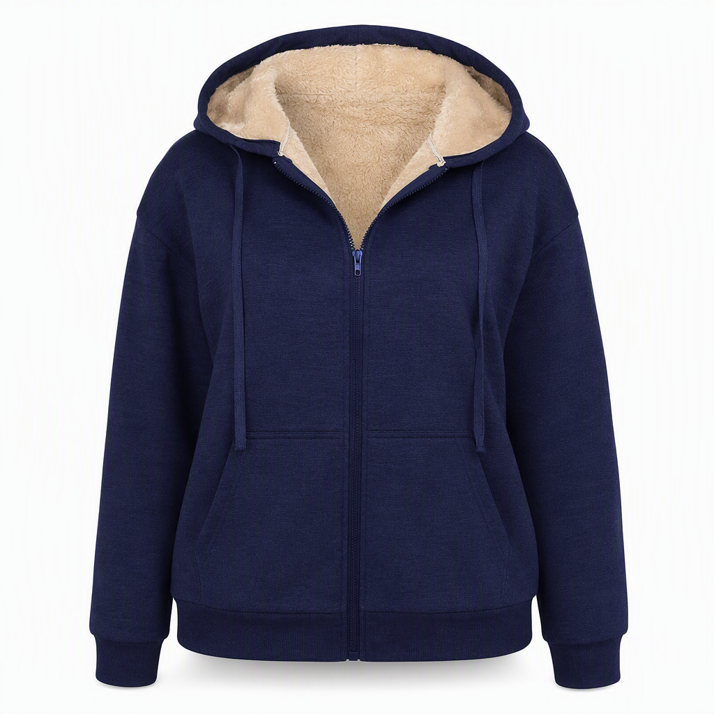 Varm vinter-fleece-genser med hette for damer