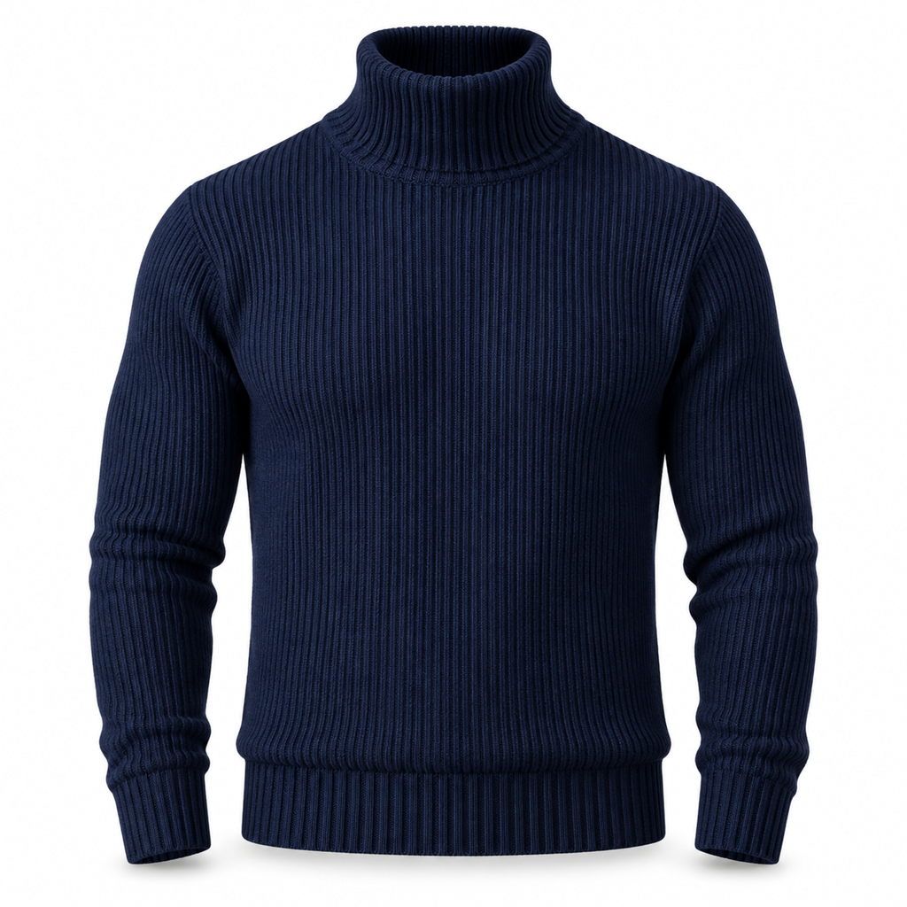 Slim fit-strikkegenser med høyhals for menn
