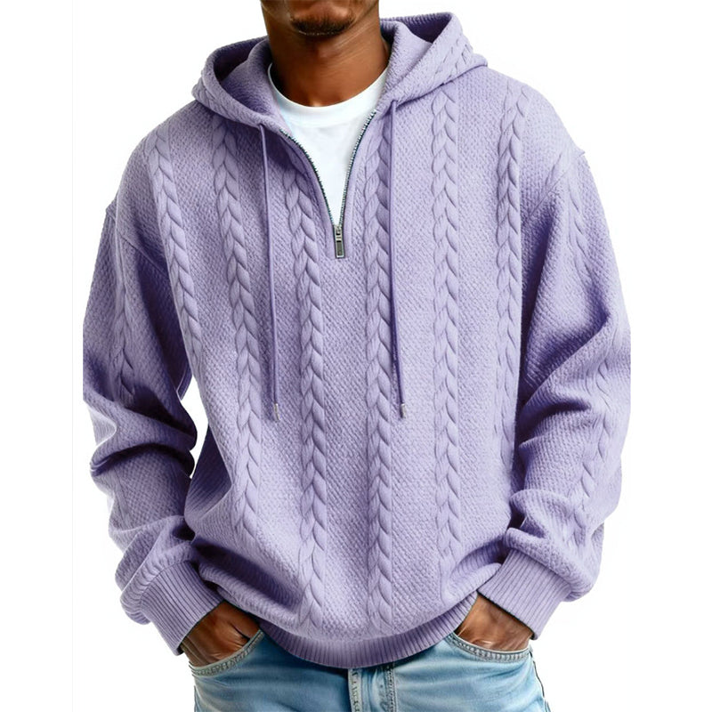 Herre hettegenser med halv glidelås og kabelstrikk – Varm og stilfull ✨👕🧶