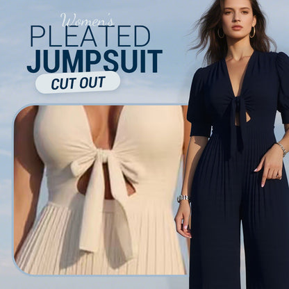 V-ringad plisserad jumpsuit i enfärgad modell för kvinnor 💛💛