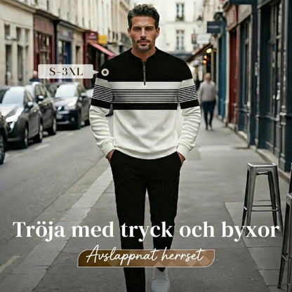 👕 60% RABATT! 🔥 Herrset med Grafiskt Tryck & Byxor – Modern Look, Bekväm Passform & Avslappnad Stil 👖