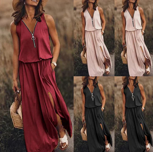 Robe simple avec fermeture éclair et fente