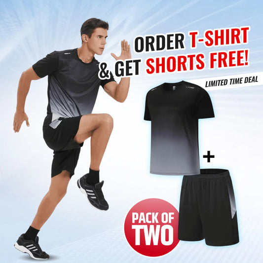 🎁Sommar Hot Sale 50% OFF☀️🏃Män Loose-Fit Breathable Quick-Drying Athletic T-Shirt & Shorts Tracksuit