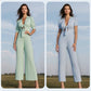 V-ringad plisserad jumpsuit i enfärgad modell för kvinnor 💛💛