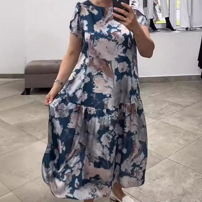 🌸Plus Size vår- och sommarmode blommig långklänning