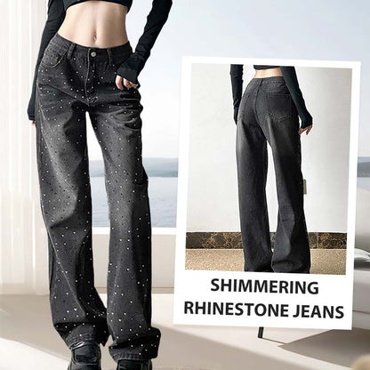 ✨Raka jeans med glitter och urban stil för kvinnor