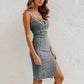Justerbart axelbands U-ringad slitsad denim bodycon cami klänning