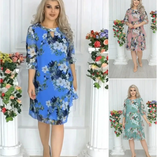 🔥Sista dagars rea 49%💝Knälång klänning för kvinnor med blommigt tryck