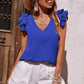 V-Neck Ruffle Ärmlös Stretch Top