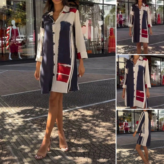 🌟Casual Color Block Shirt Klänning för kvinnor