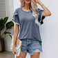 Casual T-shirt med rund hals och pom-pom-ärmar för kvinnor