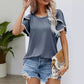 Casual T-shirt med rund hals och pom-pom-ärmar för kvinnor