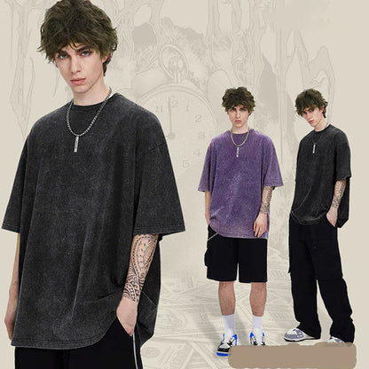 Unisex/lös retro enfärgad kortärmad topp
