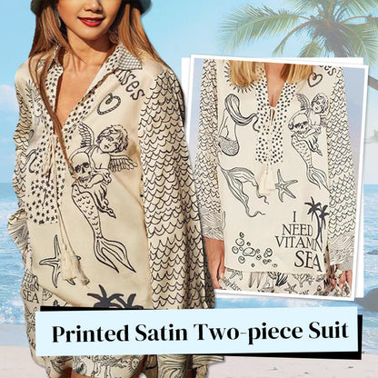 💕2025 HOT REA 50% RABATT💕 Satin Unique Letter Print Tassle Shirt och Shorts med resår i midjan