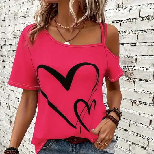 Kortärmade off-shoulder-tröjor för kvinnor med hjärttryck