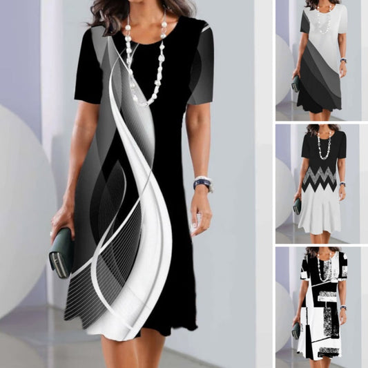 ✨Sommar Mode👗Dam Casual Löst Silhuett Blommig 3D-Digitaltryck Rundhalsad Klänning