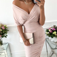💖Sexig V-neckad bodyconklänning med rynkad hals för kvinnor