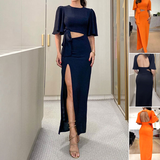 👗Bakklädd midiklänning med utskuren midja och slits