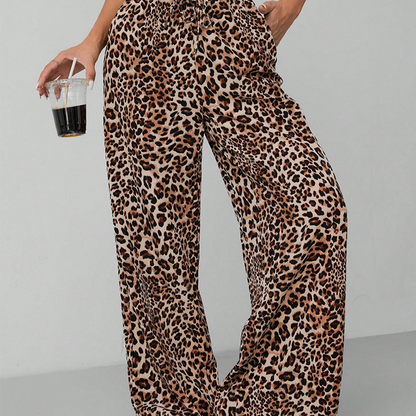 Dammode Leopardmönstrade Raka Vida Byxor