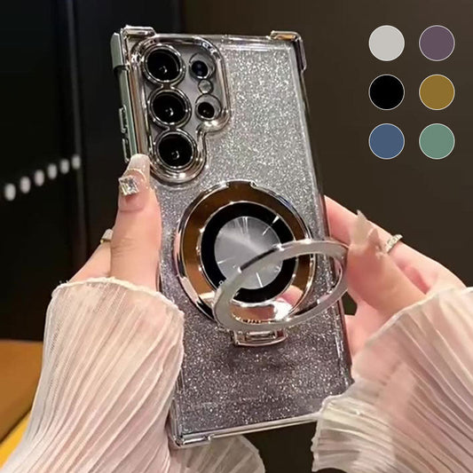 Glitterlinsskyddande magnetiskt mobilskal med stativ