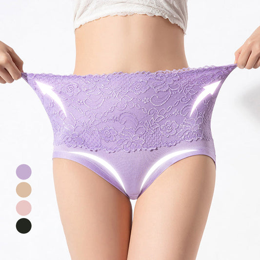 🤩Köp 1 Få 2 gratis🤩-Plus storlek hög midja spets briefs för kvinnor