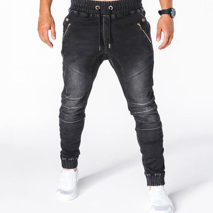 ⏰  💖50 % rabatt!💖Slim-fit joggebukse i denim for menn med lommer med glidelås