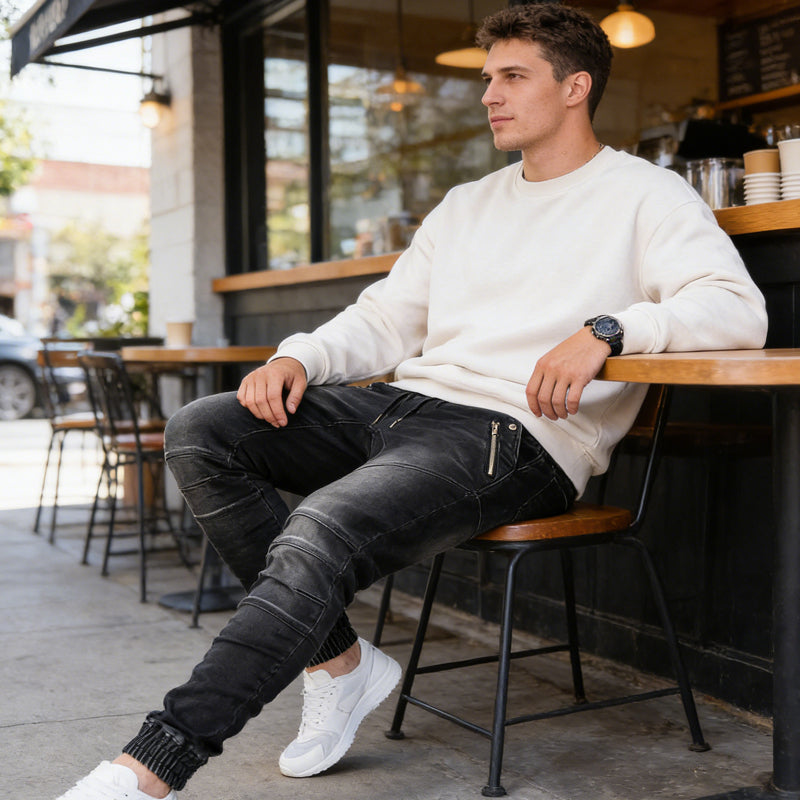 ⏰  💖50 % rabatt!💖Slim-fit joggebukse i denim for menn med lommer med glidelås