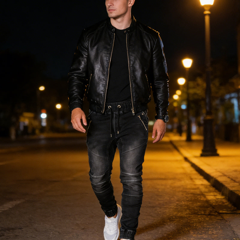 ⏰  💖50 % rabatt!💖Slim-fit joggebukse i denim for menn med lommer med glidelås