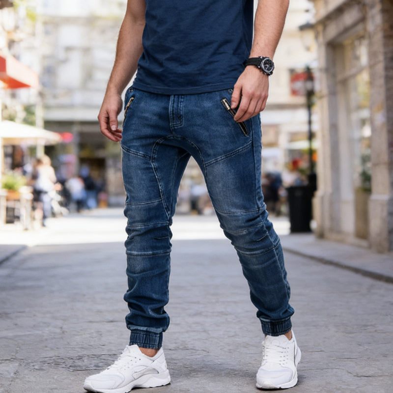 ⏰  💖50 % rabatt!💖Slim-fit joggebukse i denim for menn med lommer med glidelås