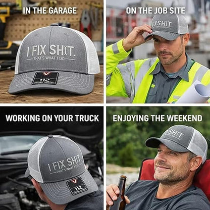🧢 2026 NYHET 😎 Mesh bak traktorkapsel med "I Fix Shit" broderi – pustende utendørs solhatt ☀️🧢