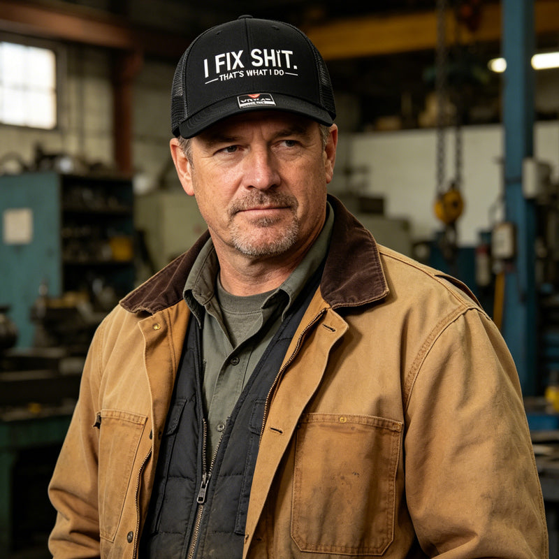 🧢 2026 NYHET 😎 Mesh bak traktorkapsel med "I Fix Shit" broderi – pustende utendørs solhatt ☀️🧢