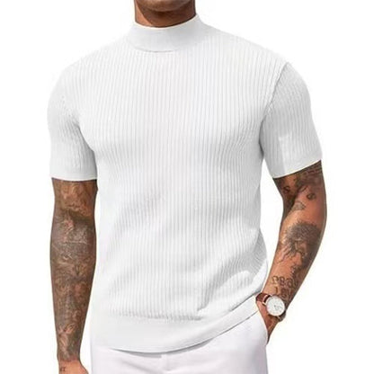 👕 50 % rabatt i en begrenset periode!✨ Slim-fit T-skjorte med høyhals til menn – ribbet, korte ermer, 6 farger 🍁
