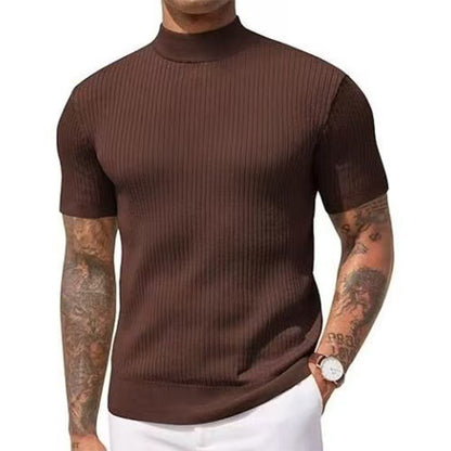 👕 50 % rabatt i en begrenset periode!✨ Slim-fit T-skjorte med høyhals til menn – ribbet, korte ermer, 6 farger 🍁