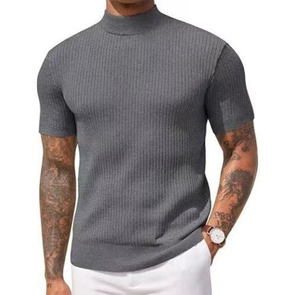 👕 50 % rabatt i en begrenset periode!✨ Slim-fit T-skjorte med høyhals til menn – ribbet, korte ermer, 6 farger 🍁