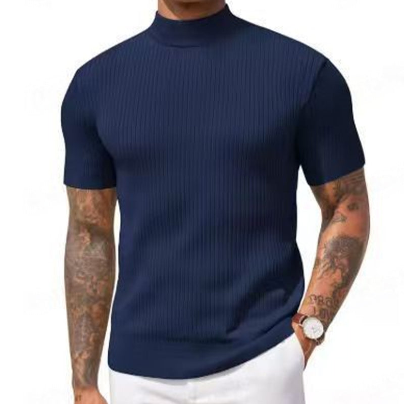 👕 50 % rabatt i en begrenset periode!✨ Slim-fit T-skjorte med høyhals til menn – ribbet, korte ermer, 6 farger 🍁