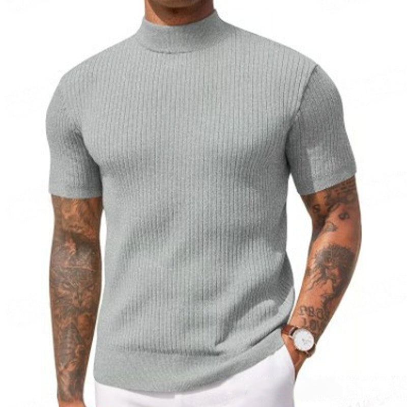 👕 50 % rabatt i en begrenset periode!✨ Slim-fit T-skjorte med høyhals til menn – ribbet, korte ermer, 6 farger 🍁