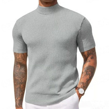 👕 50 % rabatt i en begrenset periode!✨ Slim-fit T-skjorte med høyhals til menn – ribbet, korte ermer, 6 farger 🍁