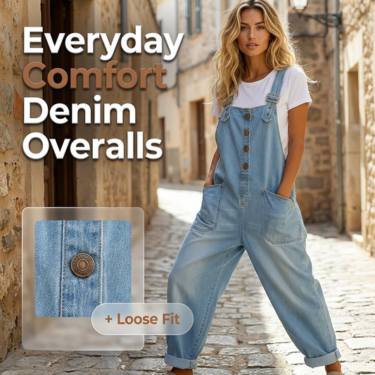 👖Dam casual baggy denimoveraller med fickor – Avslappnad stil, komfort hela dagen✨