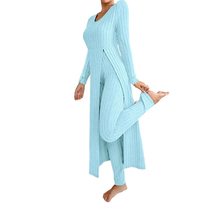 ✨ Enkel hverdagskomfort | 2-delt sett med ribbet, lang topp og slim-fit bukse for kvinner