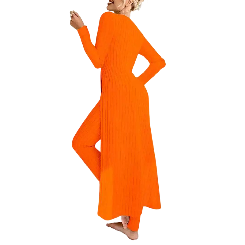 ✨ Enkel hverdagskomfort | 2-delt sett med ribbet, lang topp og slim-fit bukse for kvinner