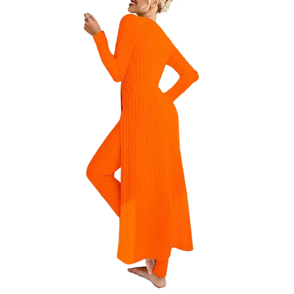 ✨ Enkel hverdagskomfort | 2-delt sett med ribbet, lang topp og slim-fit bukse for kvinner