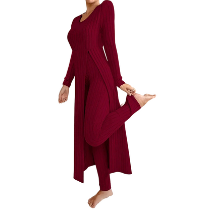 ✨ Enkel hverdagskomfort | 2-delt sett med ribbet, lang topp og slim-fit bukse for kvinner