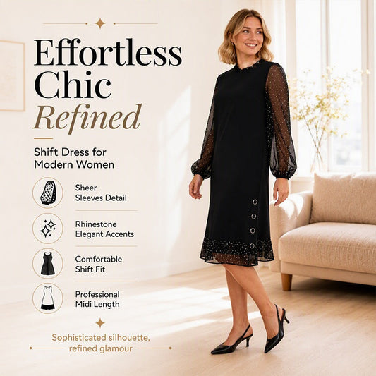 Elegant kjole for kvinner med gjennomsiktige prikkede ermer – Stilren og feminin ✨👗🌸