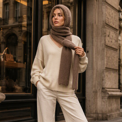 🌨️🧣 Strikket hetteskjerf | Lue, hette og halsvarmer i ett – 3-i-1 varme for kalde dager ✨