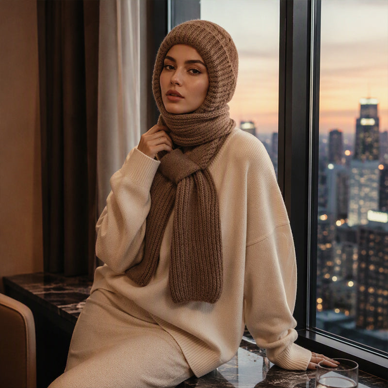🌨️🧣 Strikket hetteskjerf | Lue, hette og halsvarmer i ett – 3-i-1 varme for kalde dager ✨