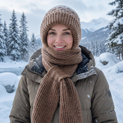 🌨️🧣 Strikket hetteskjerf | Lue, hette og halsvarmer i ett – 3-i-1 varme for kalde dager ✨