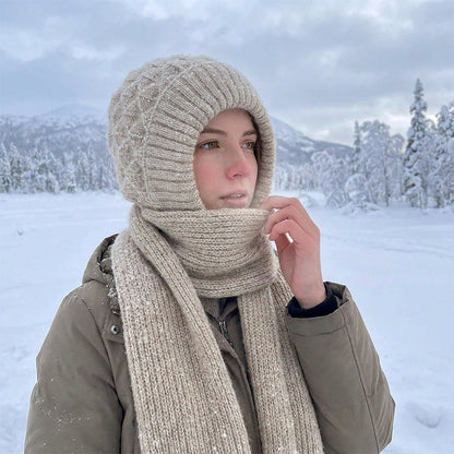 🌨️🧣 Strikket hetteskjerf | Lue, hette og halsvarmer i ett – 3-i-1 varme for kalde dager ✨