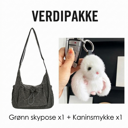 Rutet trekkveske i skyform med snøring og rynker